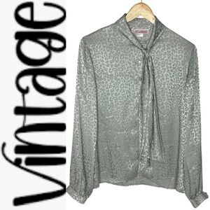 Vintage 80’s Castleberry Tone on Tone animal Print Silky Necktie Blouse 12